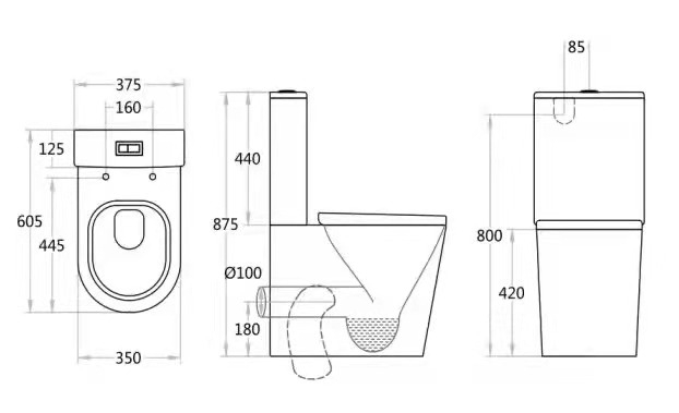 Wasserzeichen-Produktset Wasserklosett Gro&szlig;handel zweiteilige WC-Toilette randlose P-Siphon-Toilette f&uuml;r Badezimmer-Wandtoilette