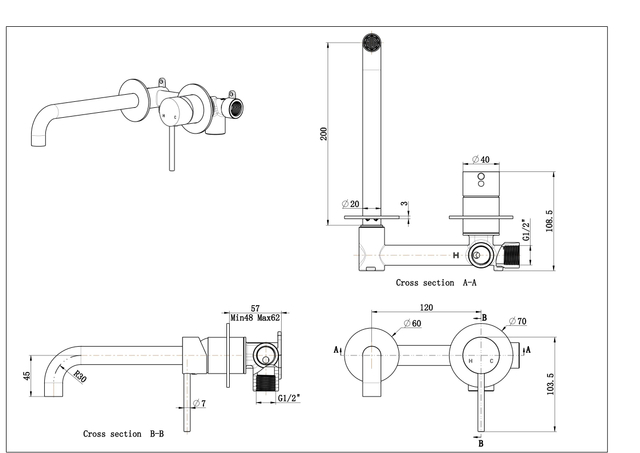 Watermark Runder Griff aus Edelstahl 304 mit SUS304-Waschtischmischer